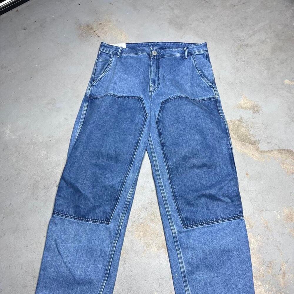 H&M Mens Double Knee Loose Fit Baggy Jeans Blue Contrast Utility Skater Size 34
